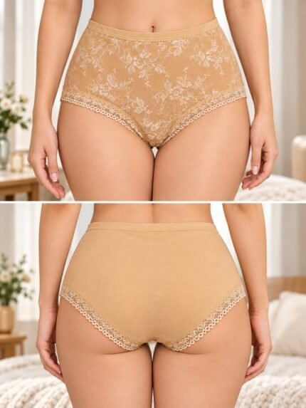 Women’s High Waist Floral Lace Panty with Breathable Mesh