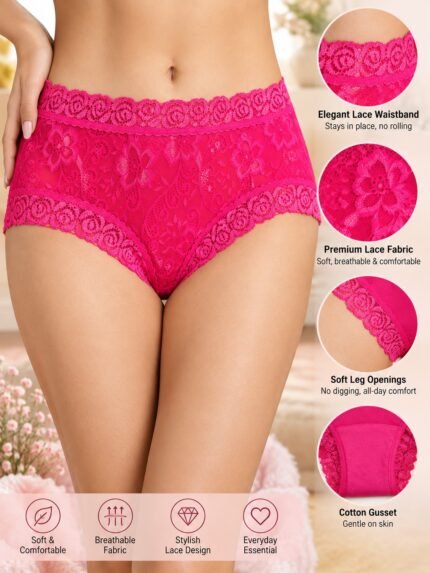 Women’s High Waist Floral Lace Panty with Breathable Mesh